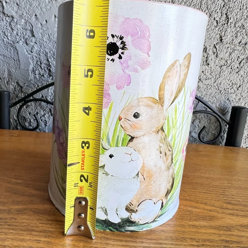 Floral Bunny Utensil Tin Crock - Pink & White
